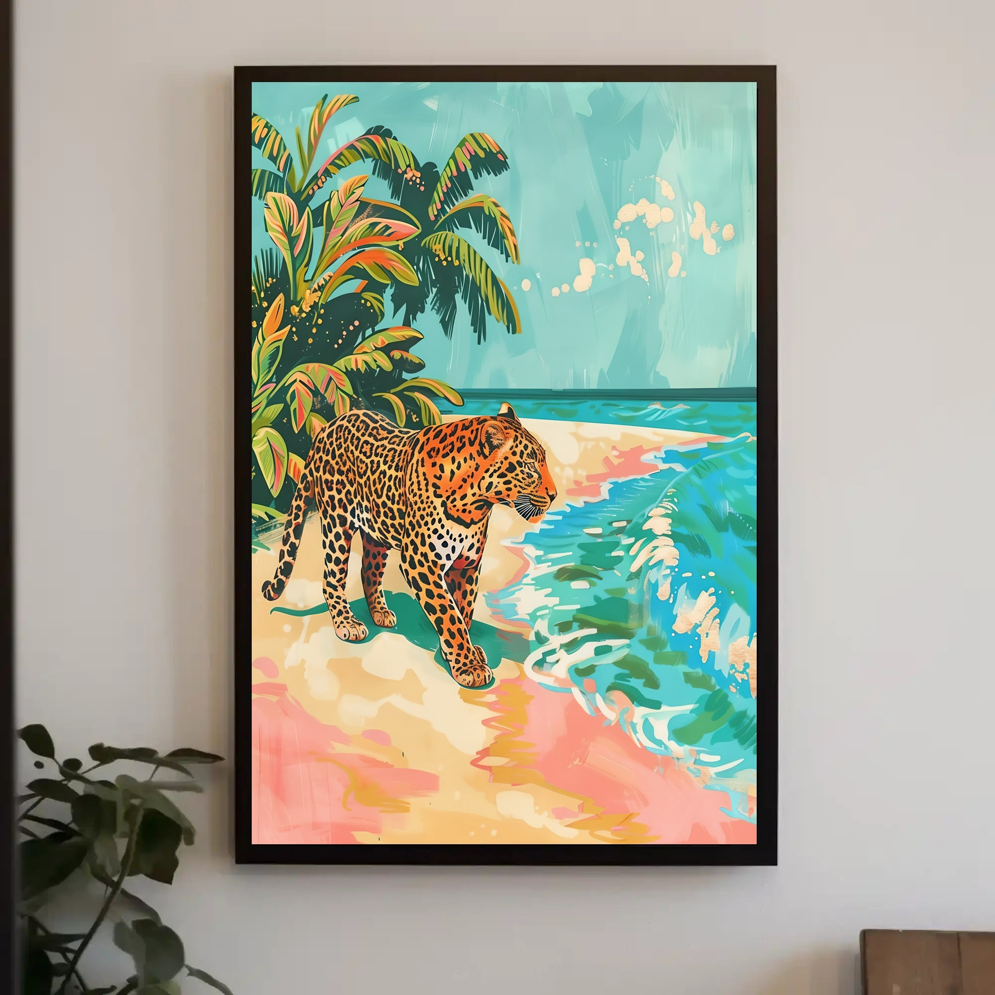 Tropical Leopard Adventure Art Print - Animal Poster PosterGoat