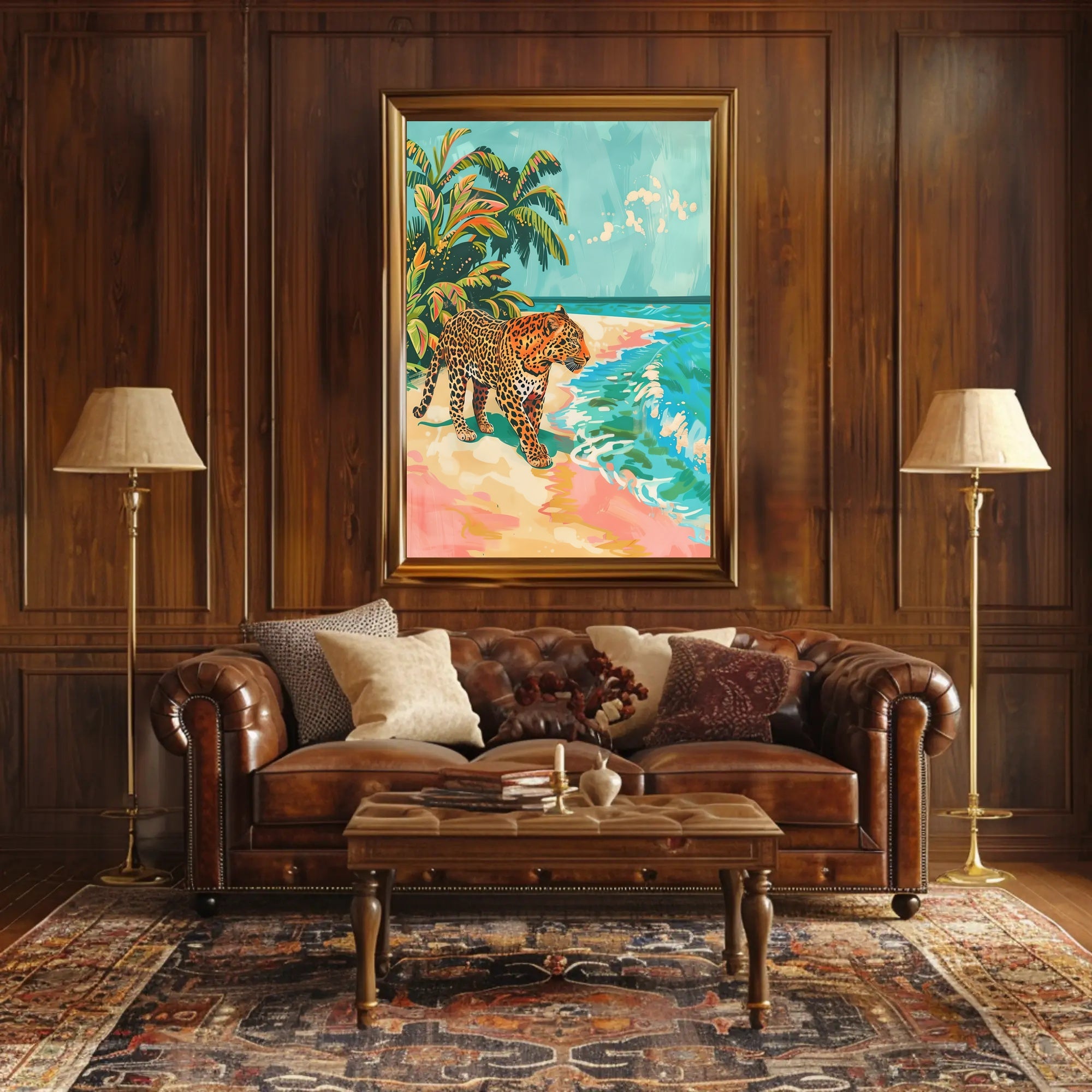 Tropical Leopard Adventure Art Print - Animal Poster PosterGoat