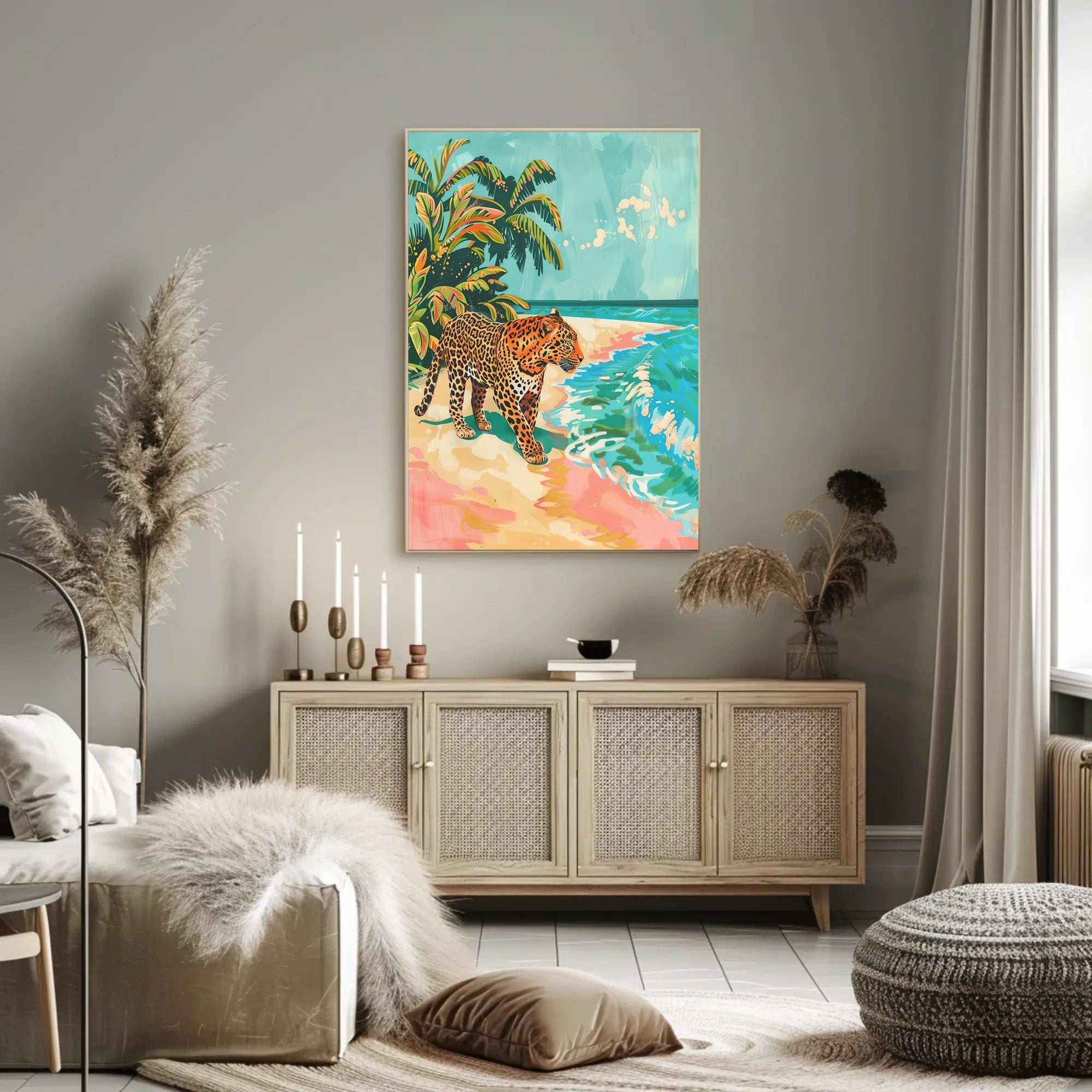 Tropical Leopard Adventure Art Print - Animal Poster PosterGoat