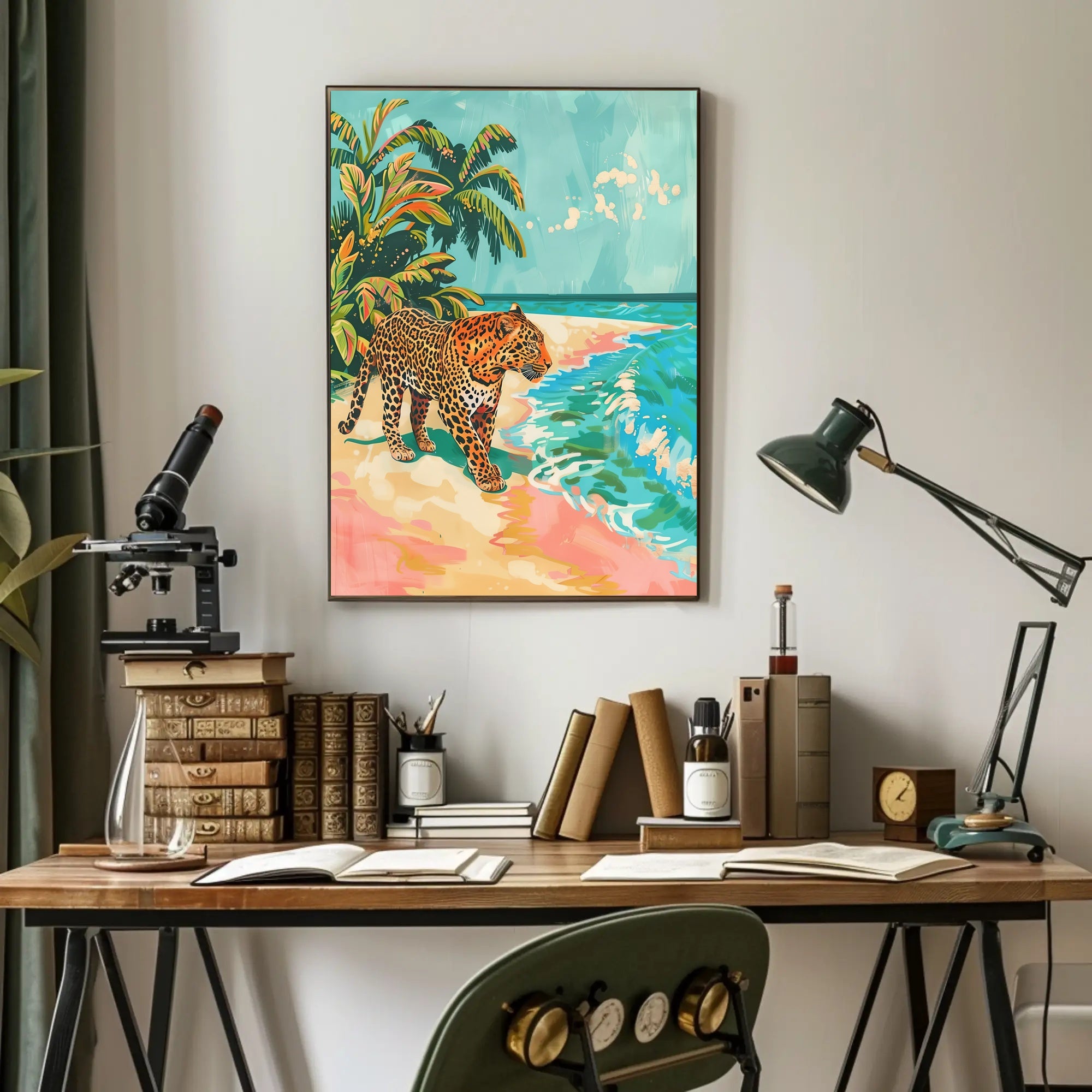 Tropical Leopard Adventure Art Print - Animal Poster PosterGoat