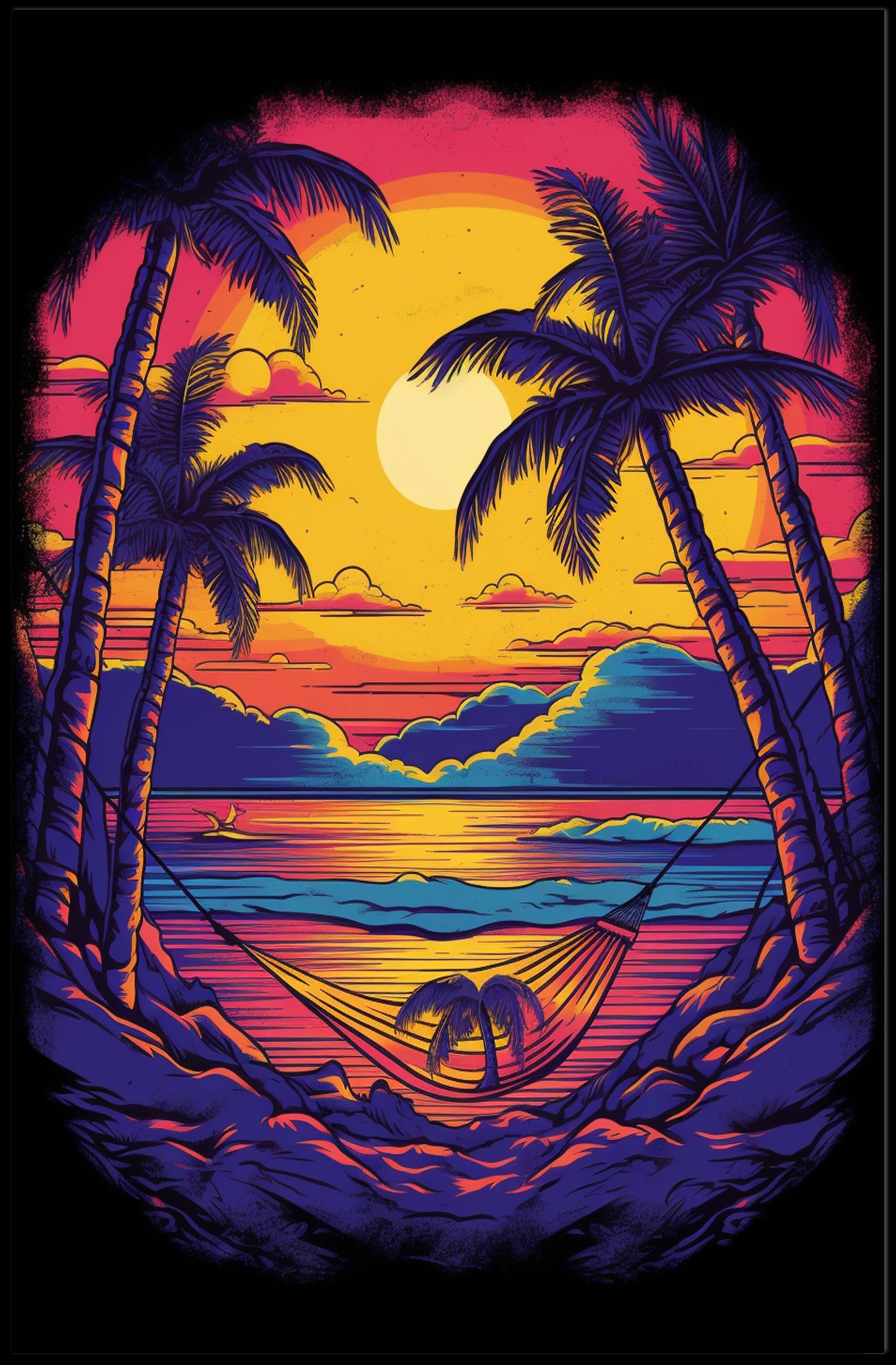 Tropical Relaxation Sunset Scene Artistic Poster PosterGoat