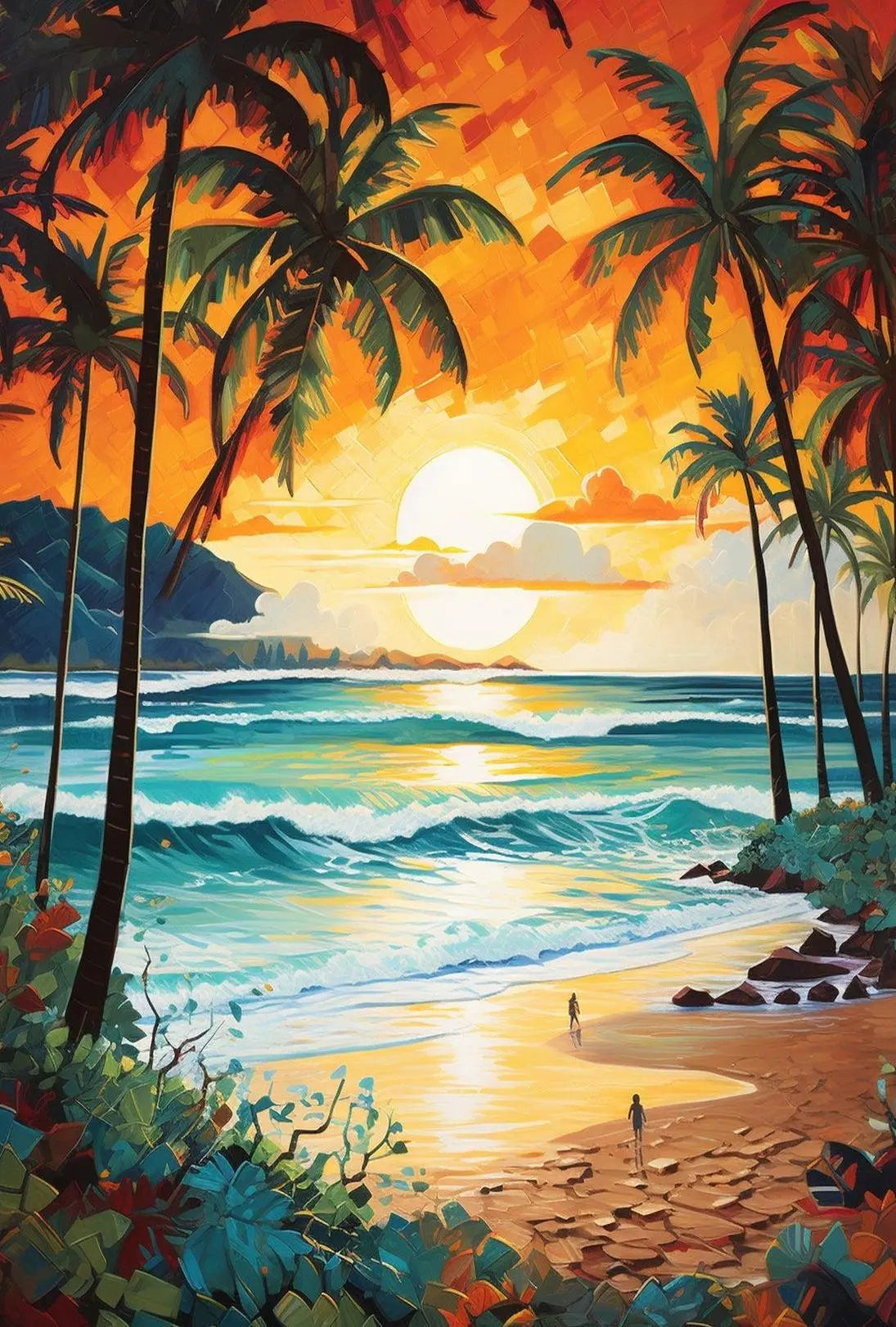 Tropical Sunset Beach Escape: Artistic Travel Poster PosterGoat