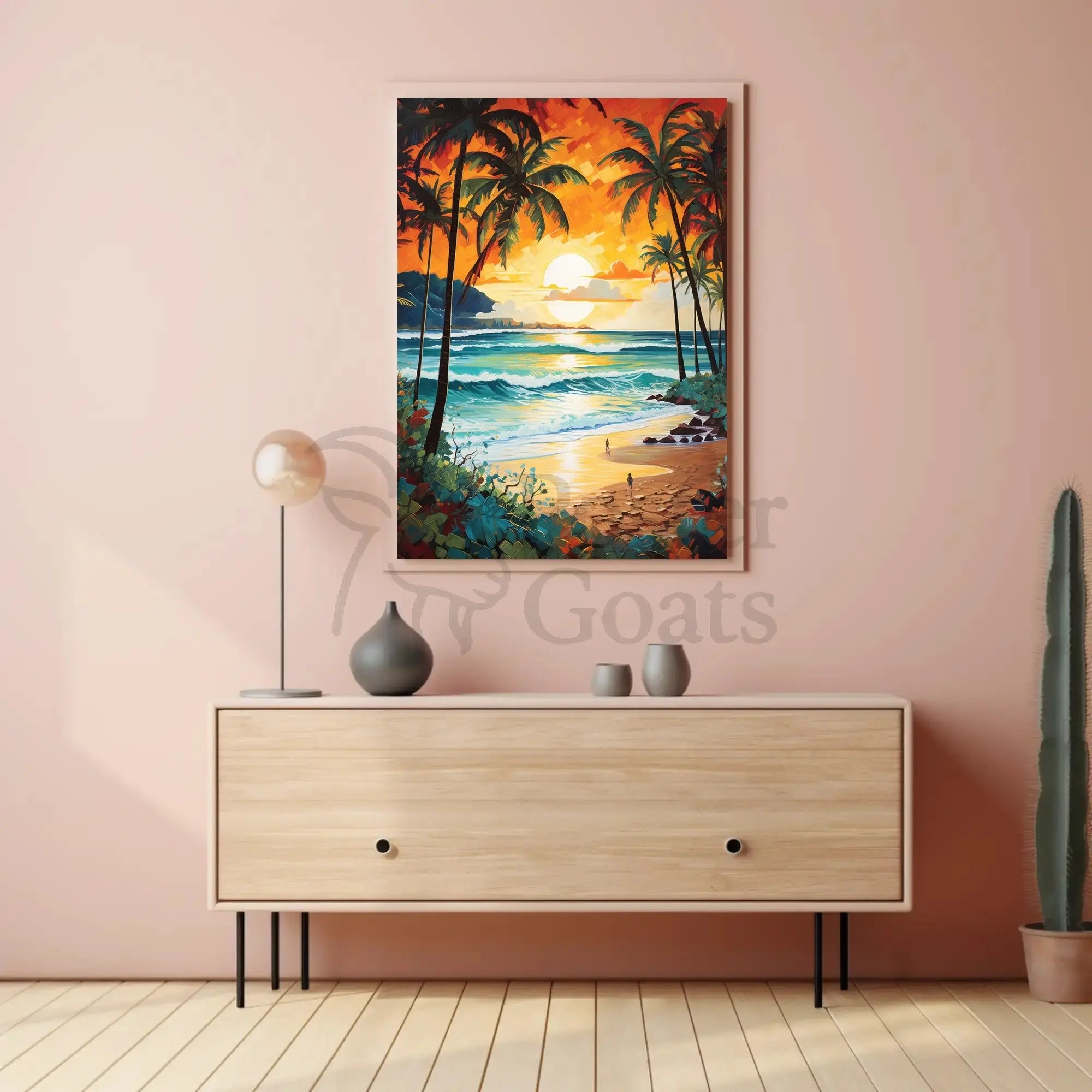 Tropical Sunset Beach Escape: Artistic Travel Poster PosterGoat