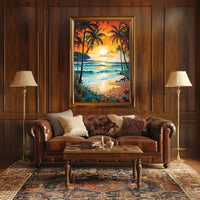 Tropical Sunset Beach Escape: Artistic Travel Poster PosterGoat