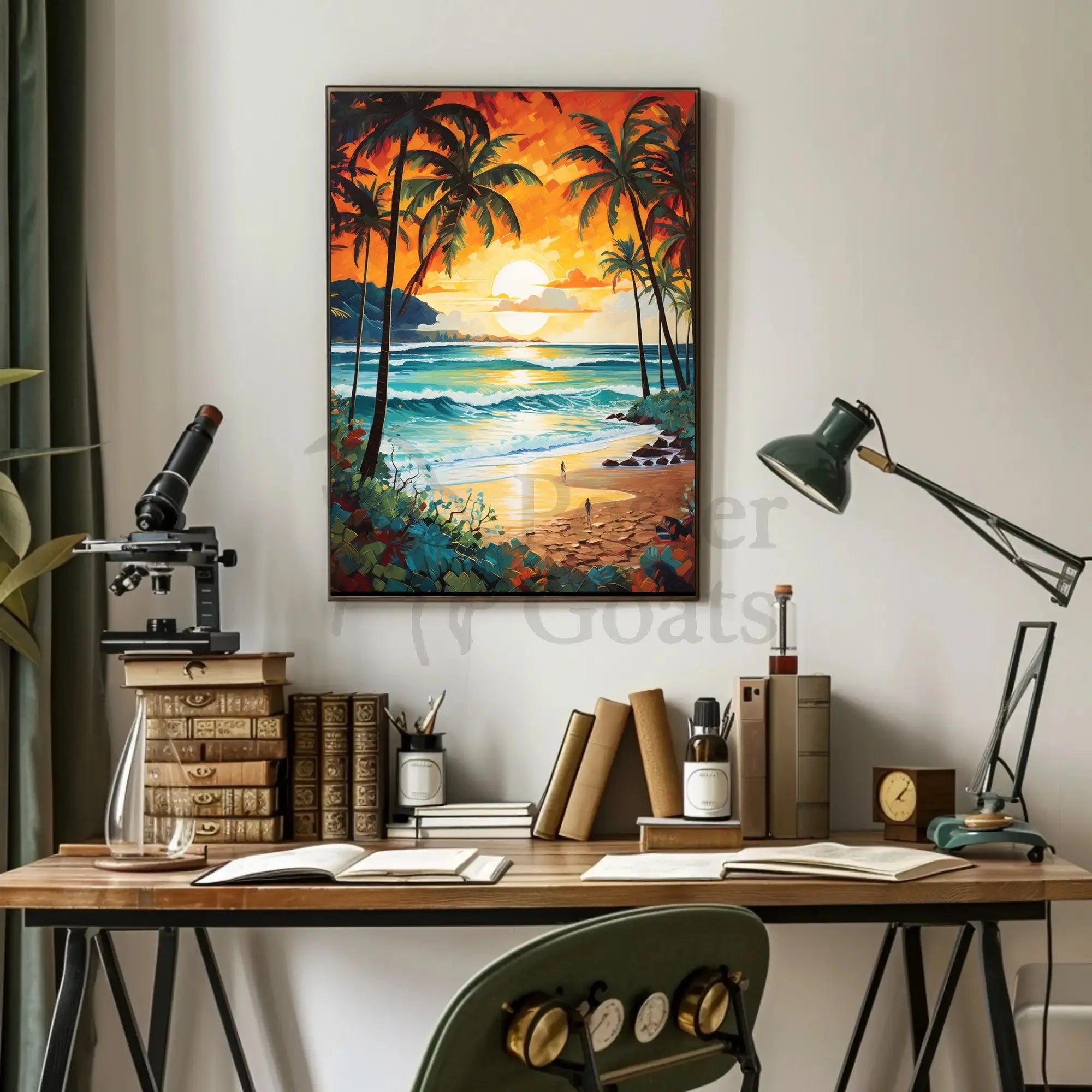 Tropical Sunset Beach Escape: Artistic Travel Poster PosterGoat