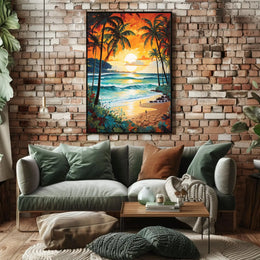 Tropical Sunset Beach Escape: Artistic Travel Poster PosterGoat