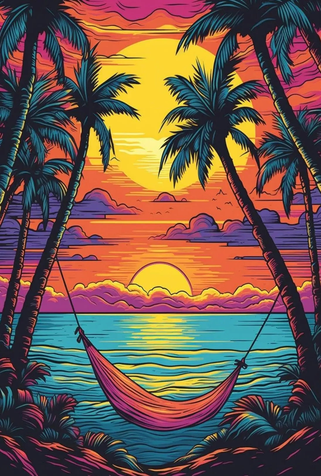 Tropical Sunset Escape Beach Art Print Travel Poster PosterGoat