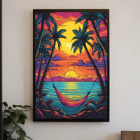 Tropical Sunset Escape Beach Art Print Travel Poster PosterGoat