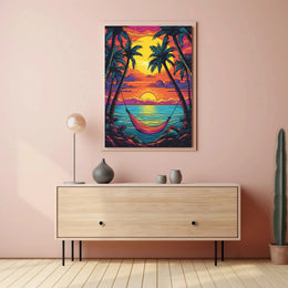 Tropical Sunset Escape Beach Art Print Travel Poster PosterGoat