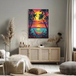 Tropical Sunset Escape Beach Art Print Travel Poster PosterGoat