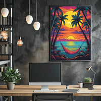 Tropical Sunset Escape Beach Art Print Travel Poster PosterGoat