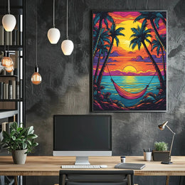 Tropical Sunset Escape Beach Art Print Travel Poster PosterGoat