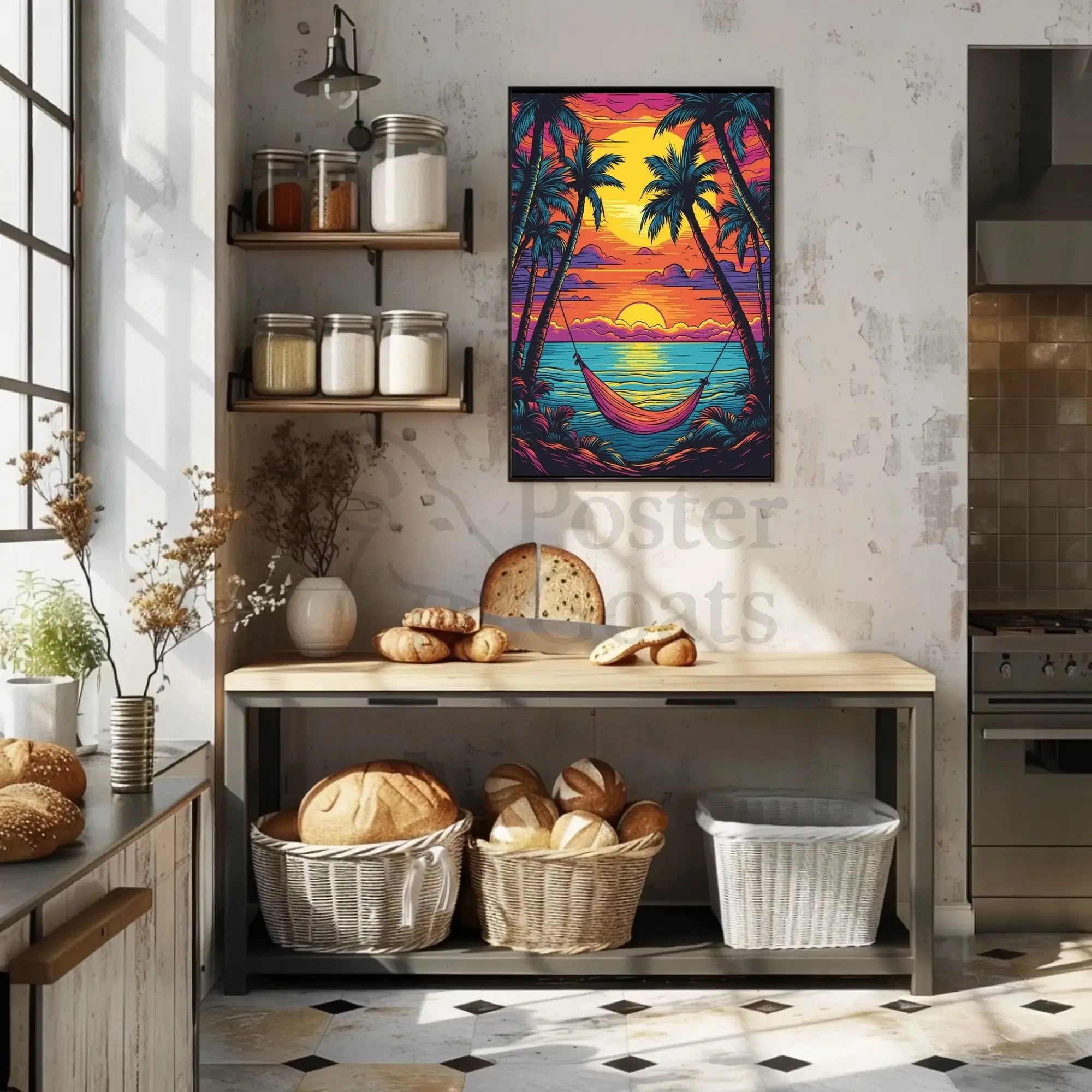 Tropical Sunset Escape Beach Art Print Travel Poster PosterGoat