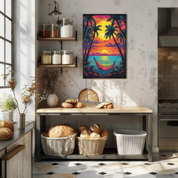 Tropical Sunset Escape Beach Art Print Travel Poster PosterGoat