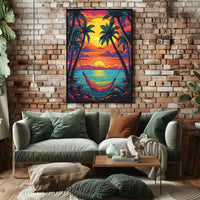 Tropical Sunset Escape Beach Art Print Travel Poster PosterGoat