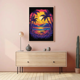 Tropical Sunset Escape Retro Travel Poster PosterGoat