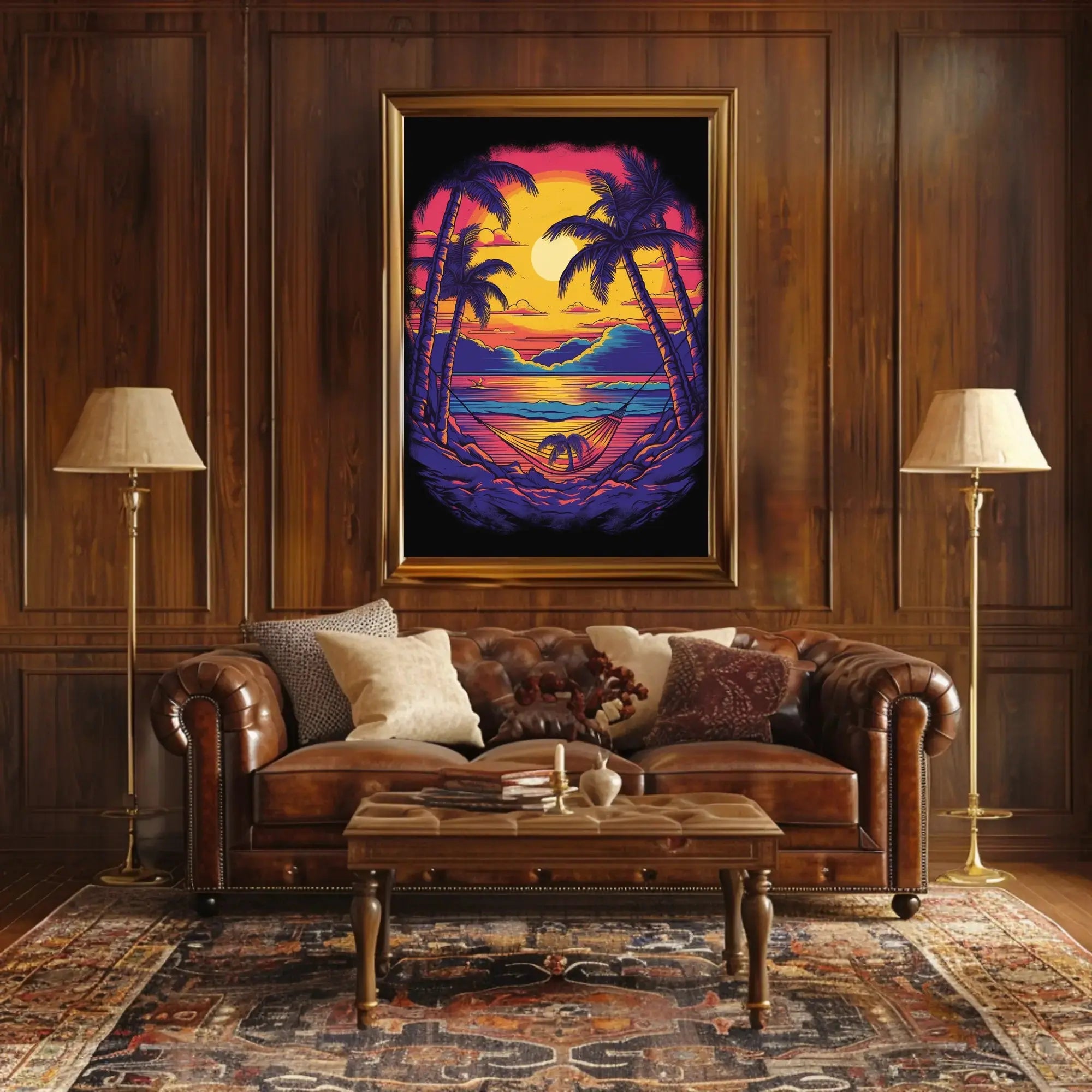 Tropical Sunset Escape Retro Travel Poster PosterGoat