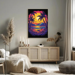 Tropical Sunset Escape Retro Travel Poster PosterGoat