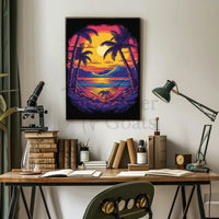 Tropical Sunset Escape Retro Travel Poster PosterGoat