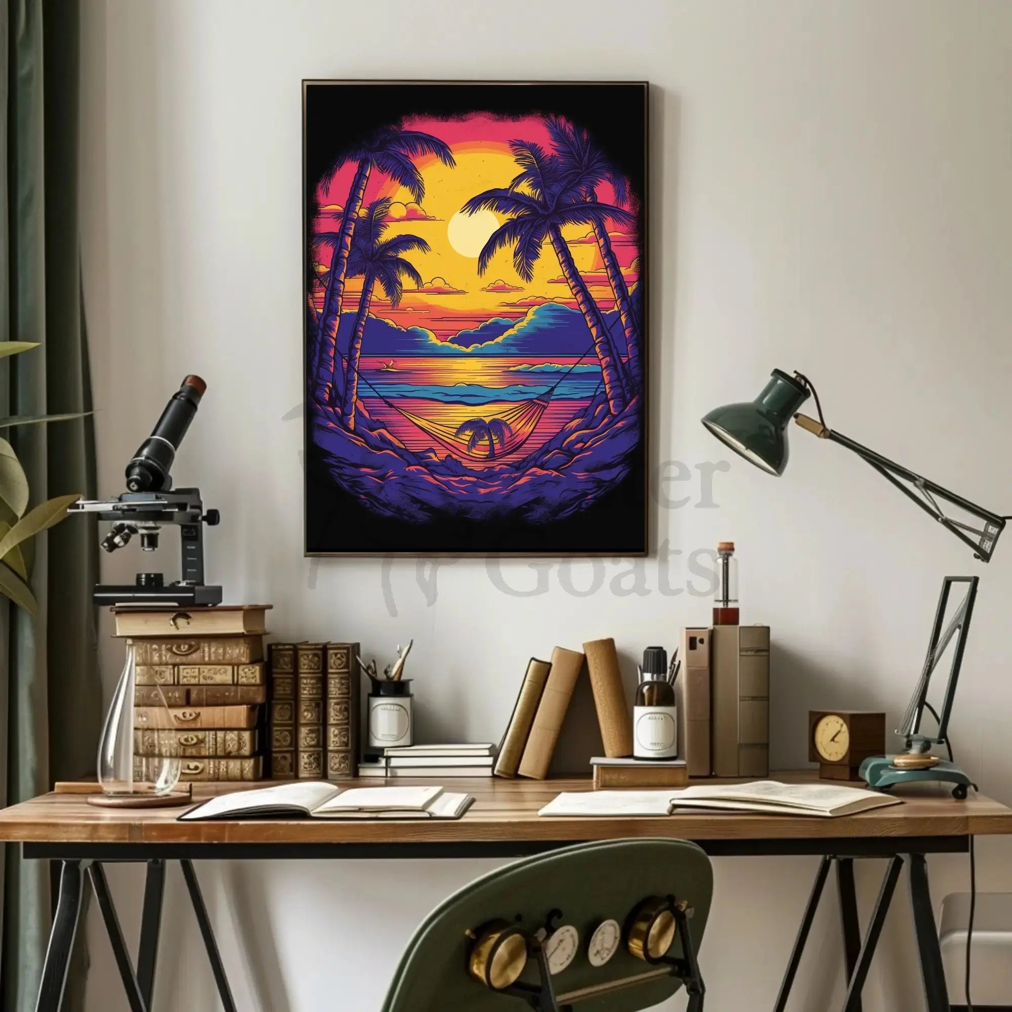 Tropical Sunset Escape Retro Travel Poster PosterGoat