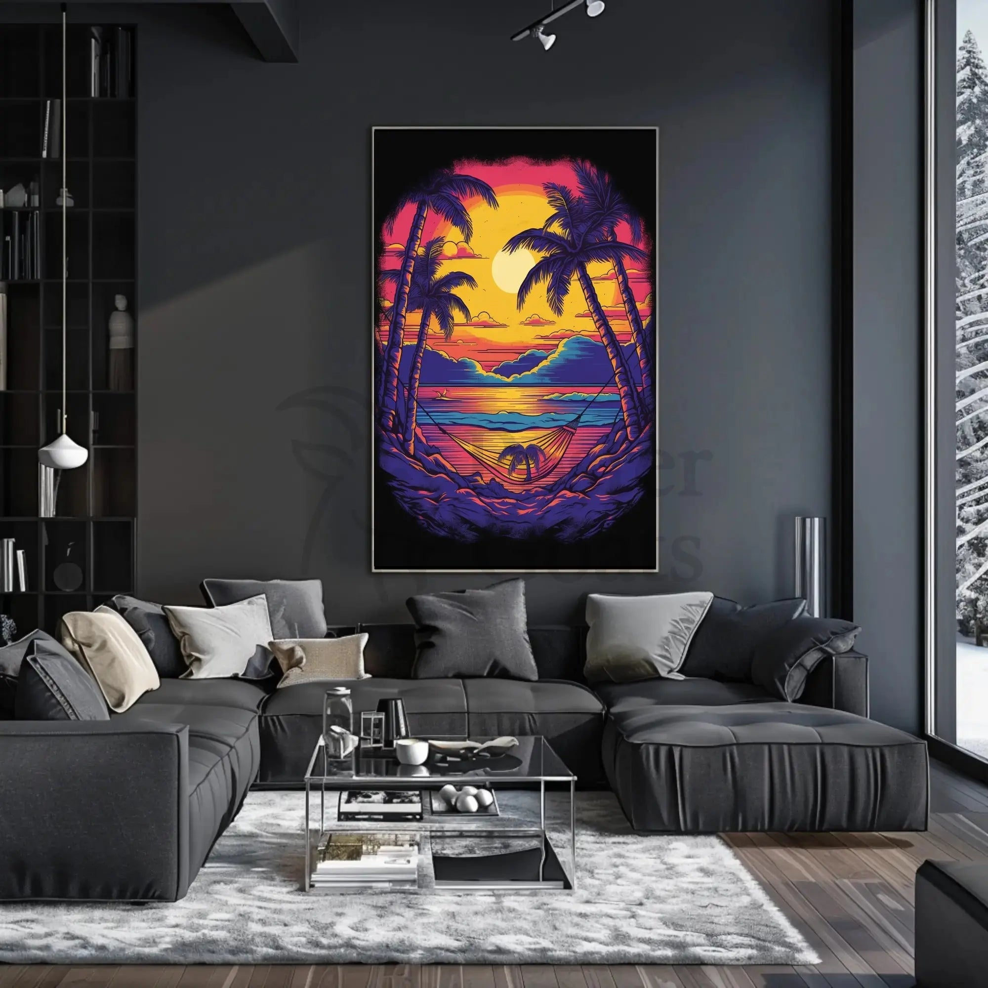 Tropical Sunset Escape Retro Travel Poster PosterGoat