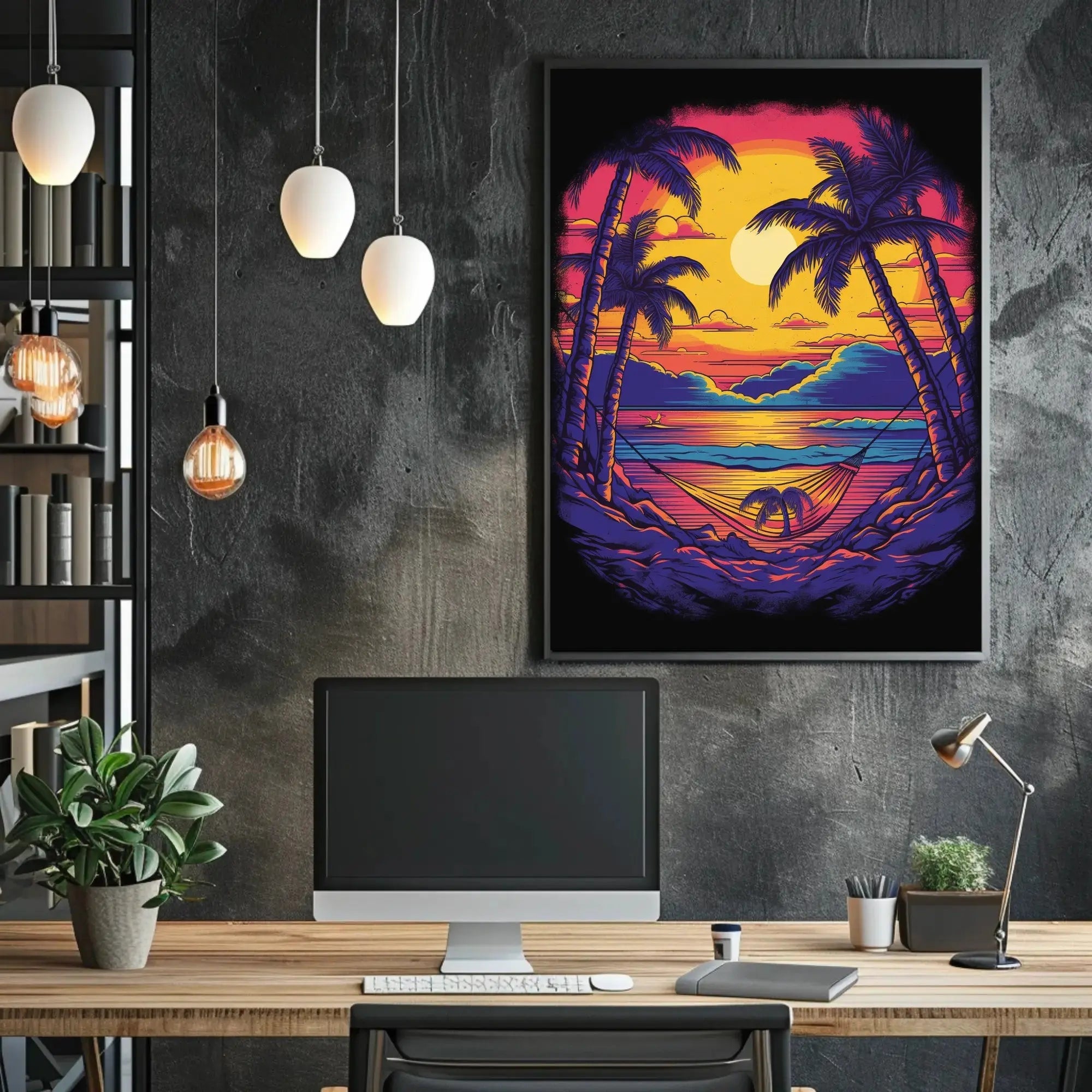 Tropical Sunset Escape Retro Travel Poster PosterGoat