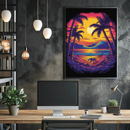 Tropical Sunset Escape Retro Travel Poster PosterGoat