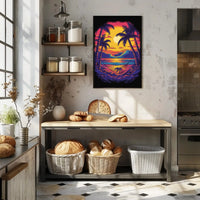 Tropical Sunset Escape Retro Travel Poster PosterGoat