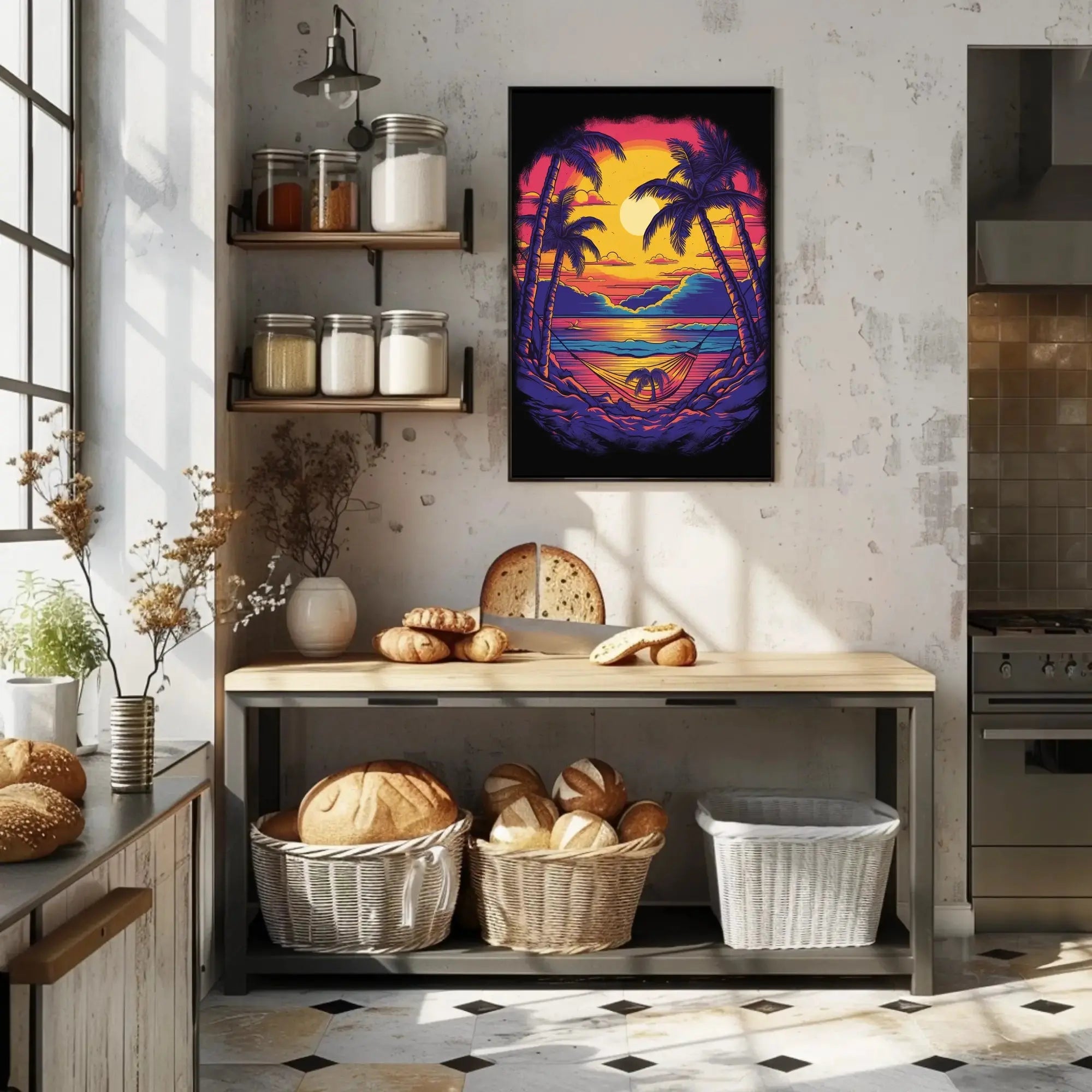 Tropical Sunset Escape Retro Travel Poster PosterGoat