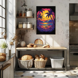 Tropical Sunset Escape Retro Travel Poster PosterGoat