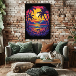 Tropical Sunset Escape Retro Travel Poster PosterGoat