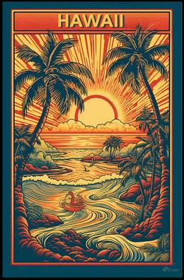 Tropical Sunset Over Ocean Travel Poster PosterGoat
