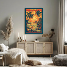 Tropical Sunset Over Ocean Travel Poster PosterGoat
