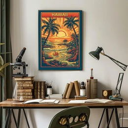 Tropical Sunset Over Ocean Travel Poster PosterGoat