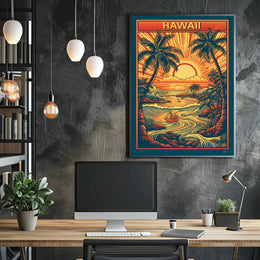 Tropical Sunset Over Ocean Travel Poster PosterGoat