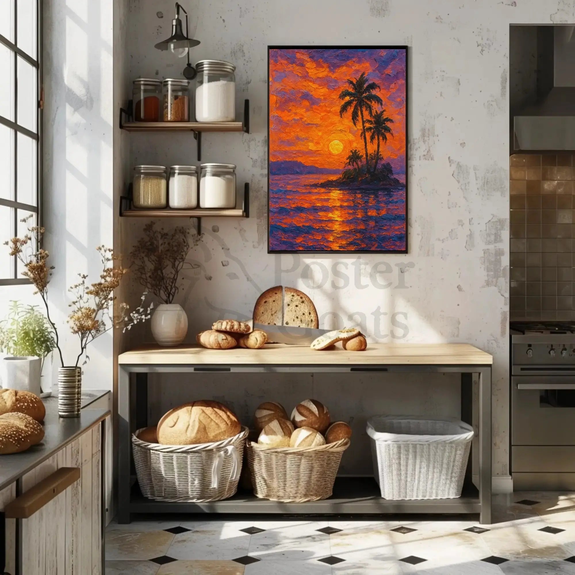 Tropical Sunset Serenity: Abstract, Artistic Poster PosterGoat