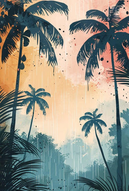 Tropical Sunset Silhouetted Palm Trees Artistic Poster PosterGoat