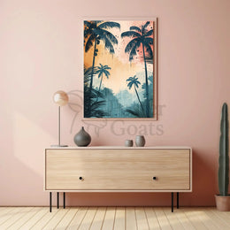 Tropical Sunset Silhouetted Palm Trees Artistic Poster PosterGoat