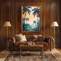 Tropical Sunset Silhouetted Palm Trees Artistic Poster PosterGoat