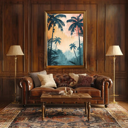 Tropical Sunset Silhouetted Palm Trees Artistic Poster PosterGoat