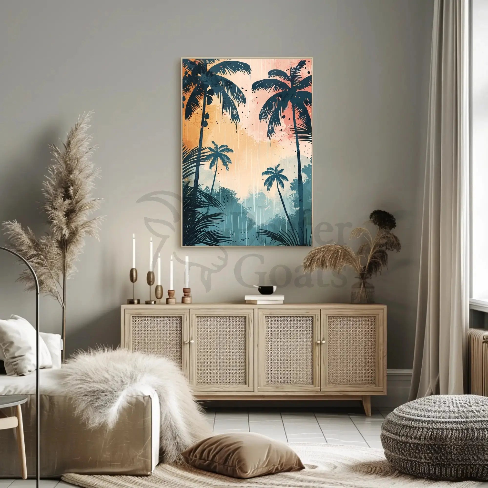 Tropical Sunset Silhouetted Palm Trees Artistic Poster PosterGoat