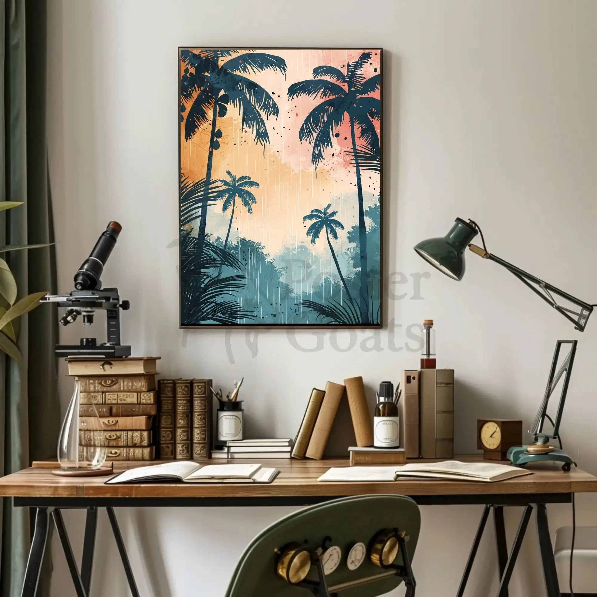 Tropical Sunset Silhouetted Palm Trees Artistic Poster PosterGoat