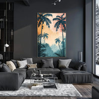 Tropical Sunset Silhouetted Palm Trees Artistic Poster PosterGoat