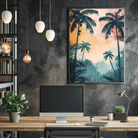 Tropical Sunset Silhouetted Palm Trees Artistic Poster PosterGoat