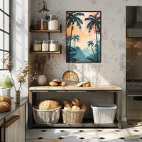 Tropical Sunset Silhouetted Palm Trees Artistic Poster PosterGoat