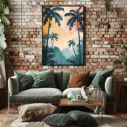 Tropical Sunset Silhouetted Palm Trees Artistic Poster PosterGoat