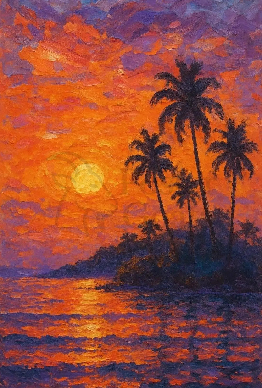 Tropical Sunset Tranquility: Artistic Travel Poster PosterGoat