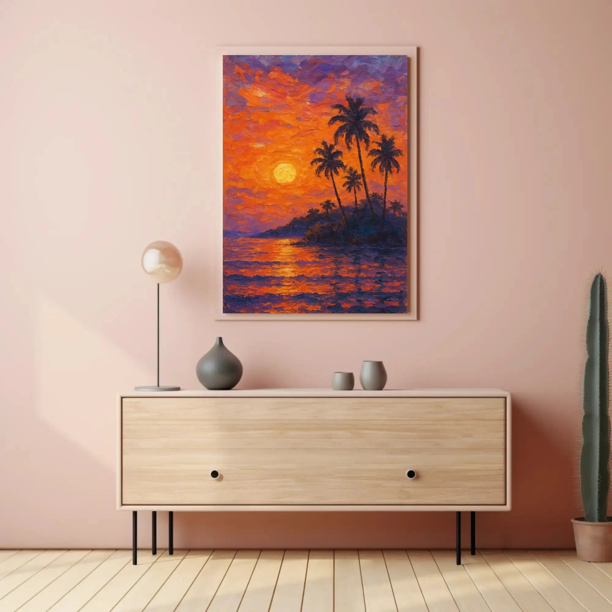 Tropical Sunset Tranquility: Artistic Travel Poster PosterGoat
