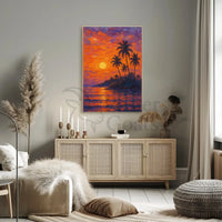 Tropical Sunset Tranquility: Artistic Travel Poster PosterGoat