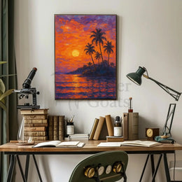 Tropical Sunset Tranquility: Artistic Travel Poster PosterGoat